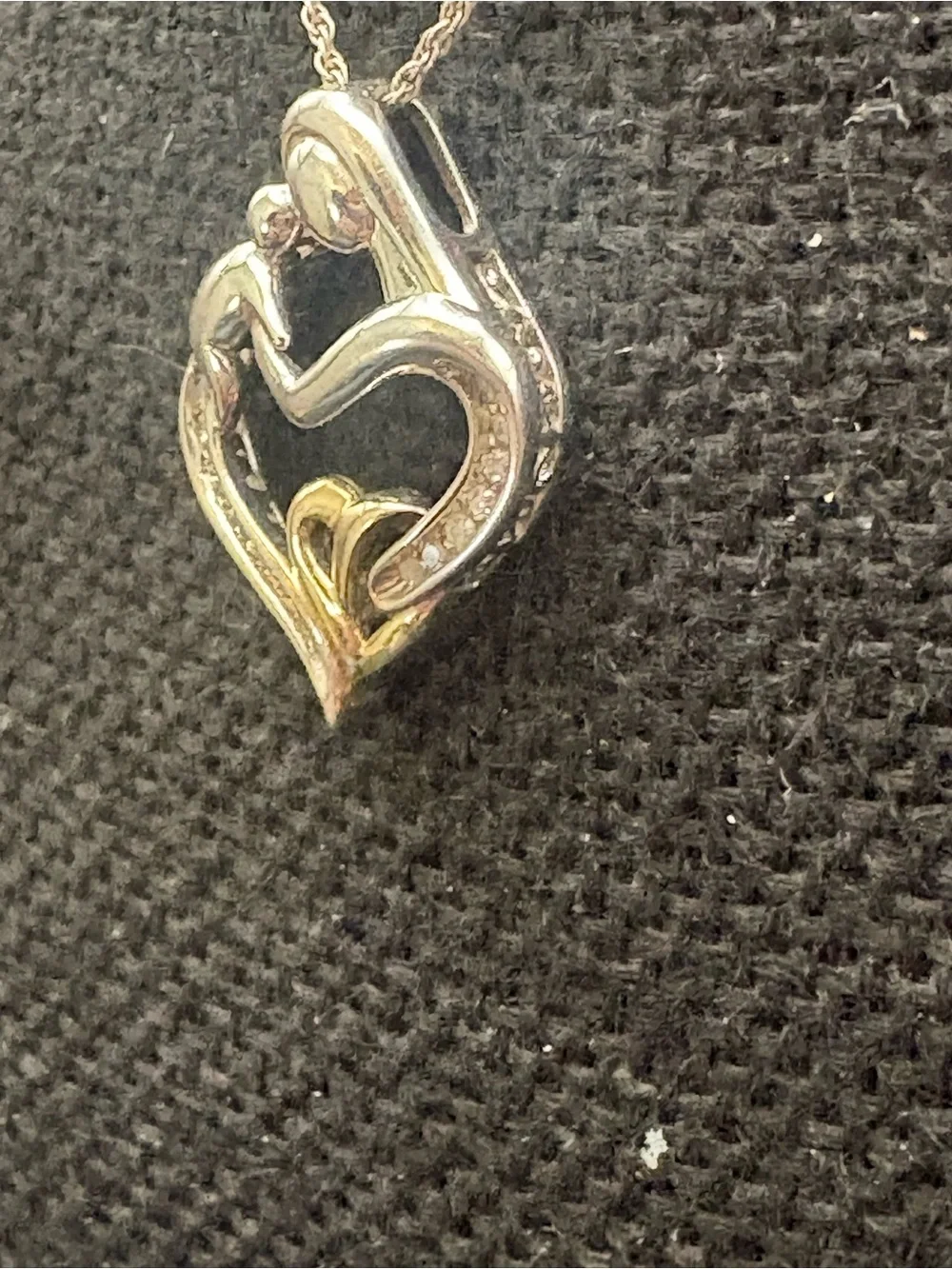 Heart Embrace Two-Tone Pendant Necklace - Silver & Gold, Mother & Child, Diamond